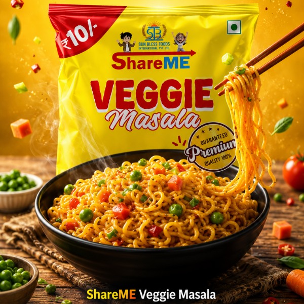 Hot steaming Veggie Masala noodles served in a bowl